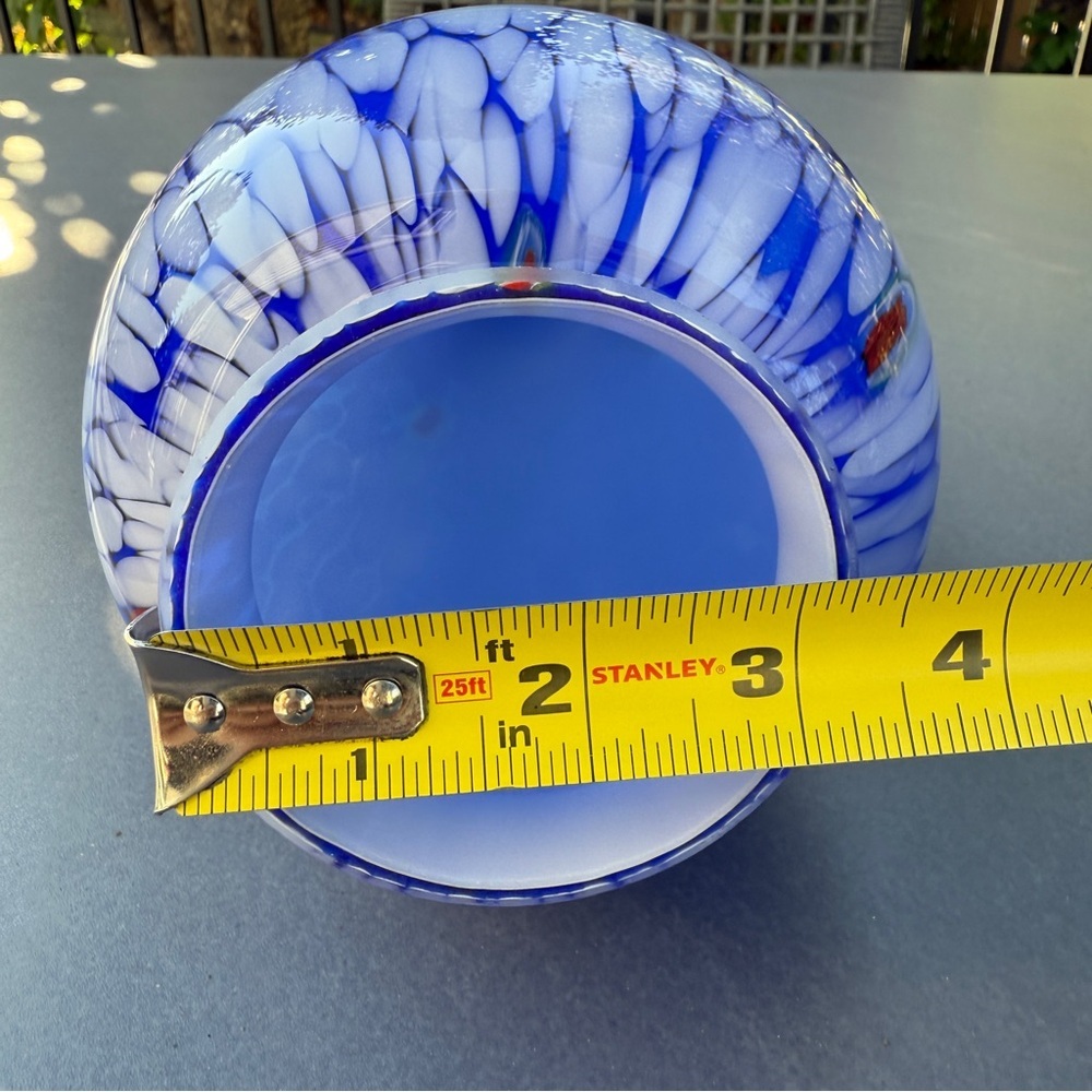 Italian Millefiori Blue and White Hand Blown Art Glass Vase or Light Cover - Picture 5 of 17